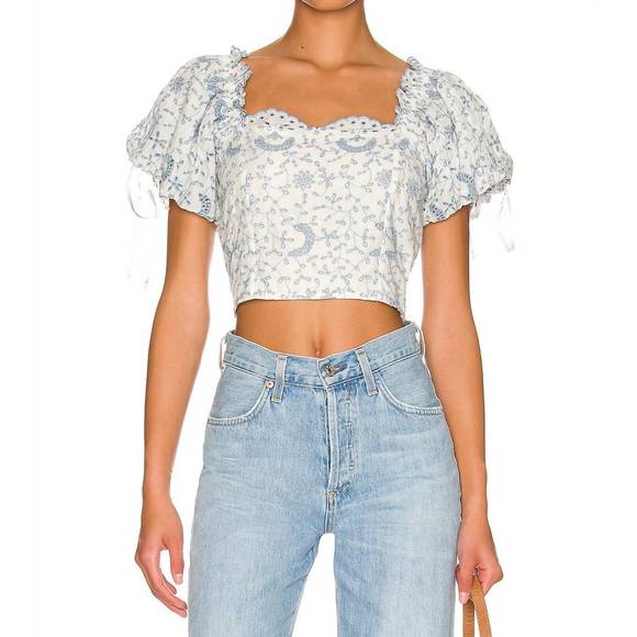 NEW LOVESHACKFANCY melina embroidered top in ivory shores - Picture 1 of 4